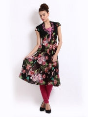 Shakumbhari Women Black Floral Print Kurta