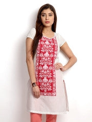 W Women White & Red Printed Kurta